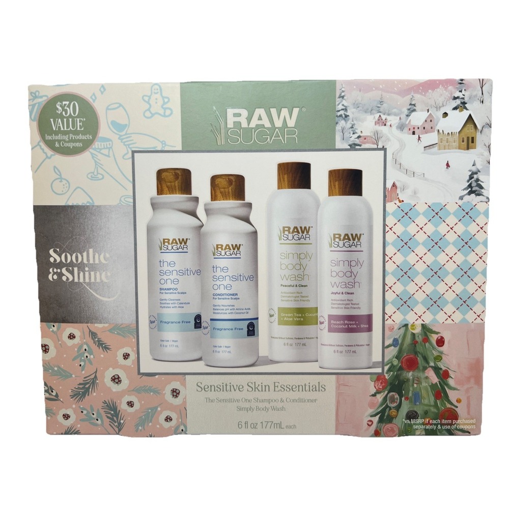 Raw‎ Sugar Sensitive Skin Essentials Gift Set Shampoo Conditioner Body Wash NIB
